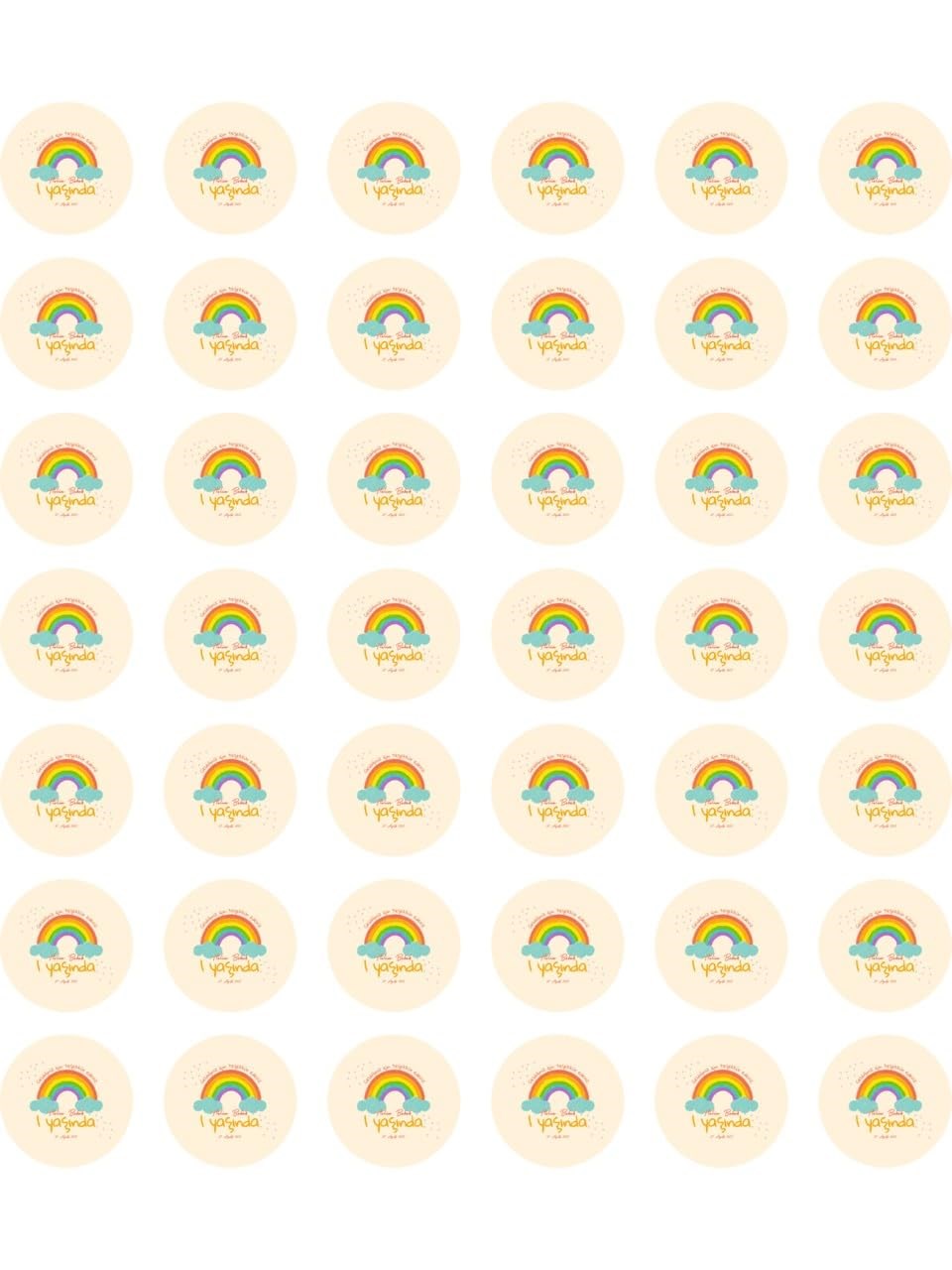 Sticker Master 1 Yaş Gökkuşağı Balon Sticker Etiket Duvar Süsü 3 X 3 Cm 50Lı