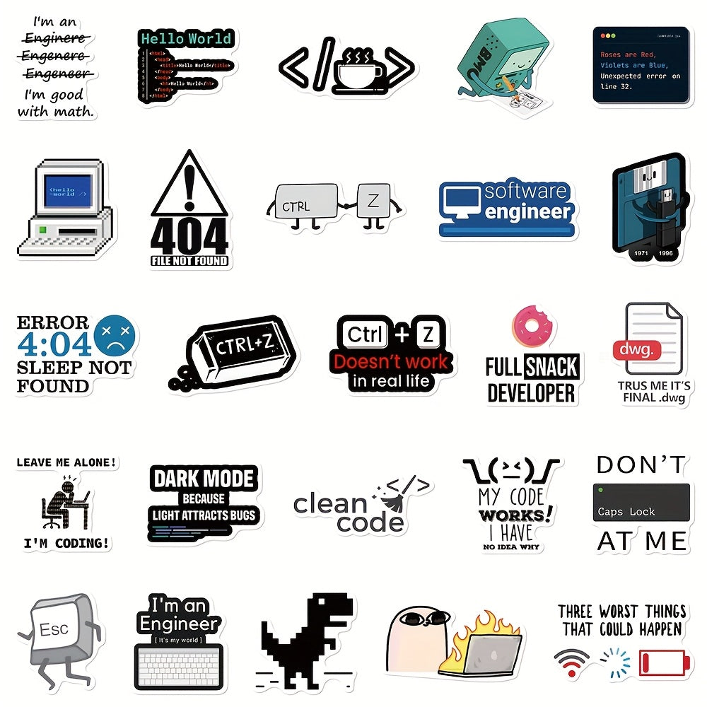 Sticker Master 50 adet Programcı Meme Çıkartmaları - Dizüstü Bilgisayarlar, Gitar Kılıfları, Telefon Kılıfları ve Karalama Defterleri için Teknoloji Temalı Karikatür Çıkartmalar | Dayanıklı PVC, 50+ Stil, Y