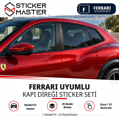 Ferrari Purosangue B sütunu sticker seti ana ürün; temsili karbon folyo uygulaması