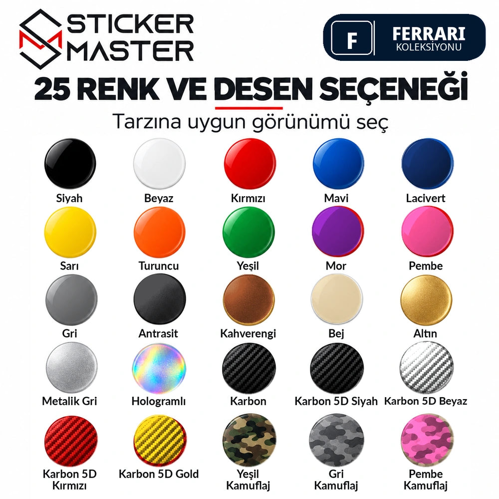 Ferrari Purosangue kapı direği sticker seti 25 renk ve desen seçeneği