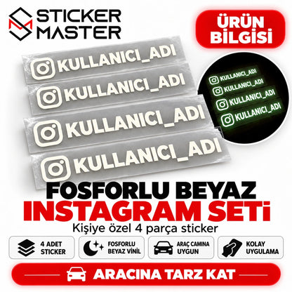 Fosforlu beyaz kişiye özel Instagram kullanıcı adı sticker 4 parça set ana görseli