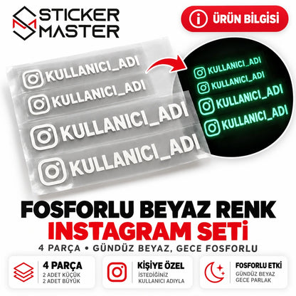 Fosforlu beyaz Instagram kullanıcı adı sticker dört parça set ürün bilgileri