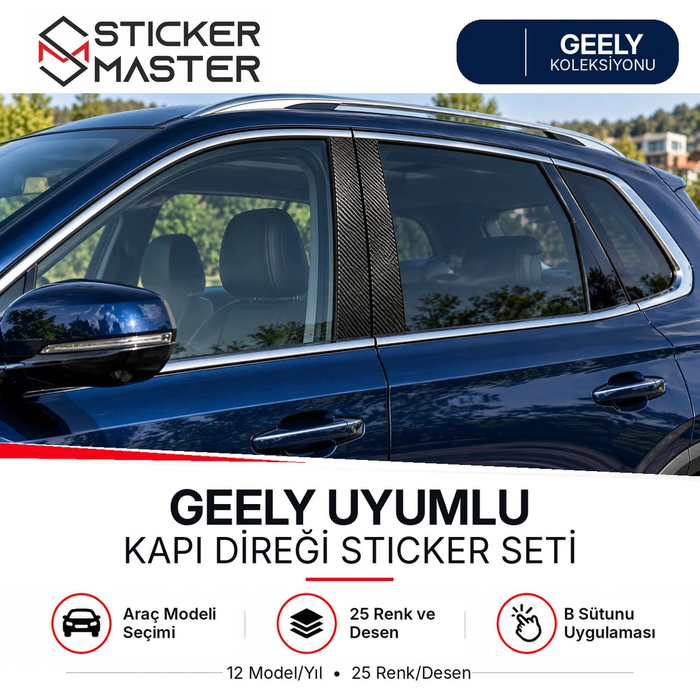 Geely uyumlu kapı direği B sütunu sticker seti ana ürün fotoğrafı, uygulama temsili