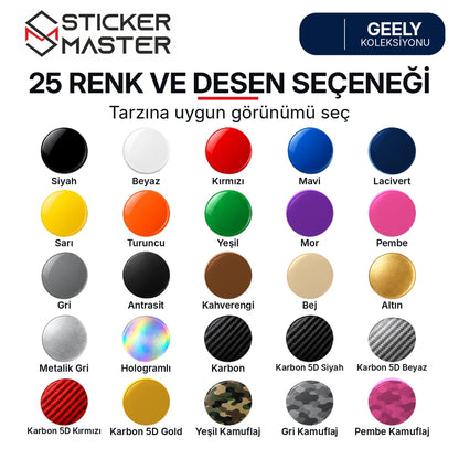Geely kapı direği sticker seti için 25 renk ve desen seçeneği