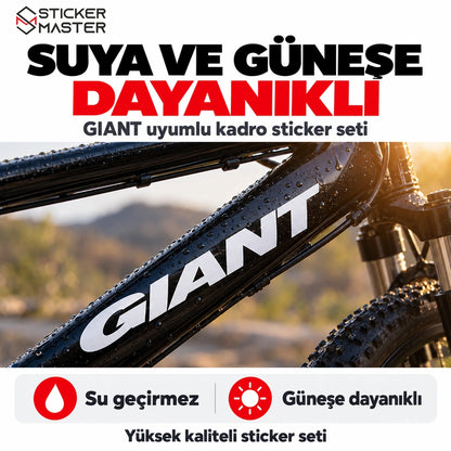 Giant uyumlu suya ve güneşe dayanıklı stickerın bisiklet kadrosundaki görünümü
