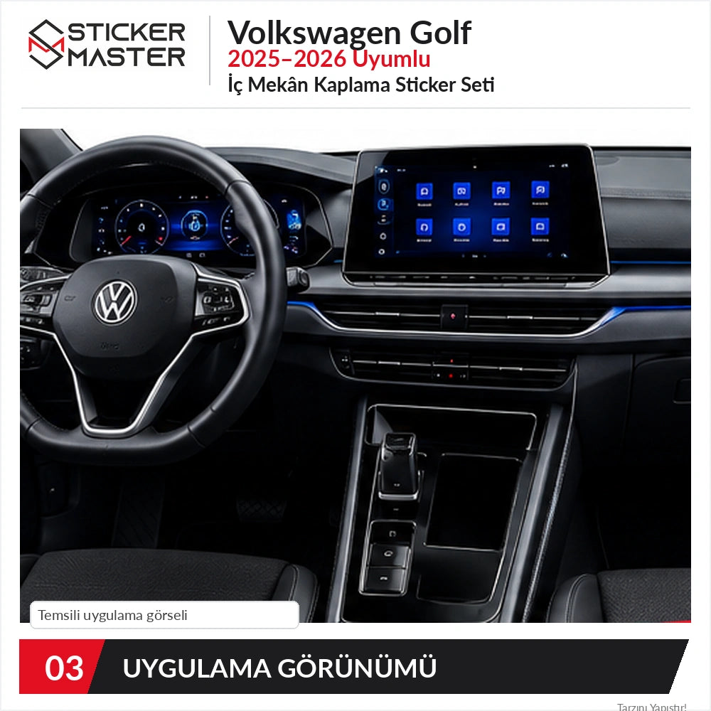 Volkswagen Golf 2025–2026 iç mekân kaplama uygulaması (temsili)
