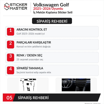 Volkswagen Golf 2025–2026 iç mekân sticker sipariş rehberi