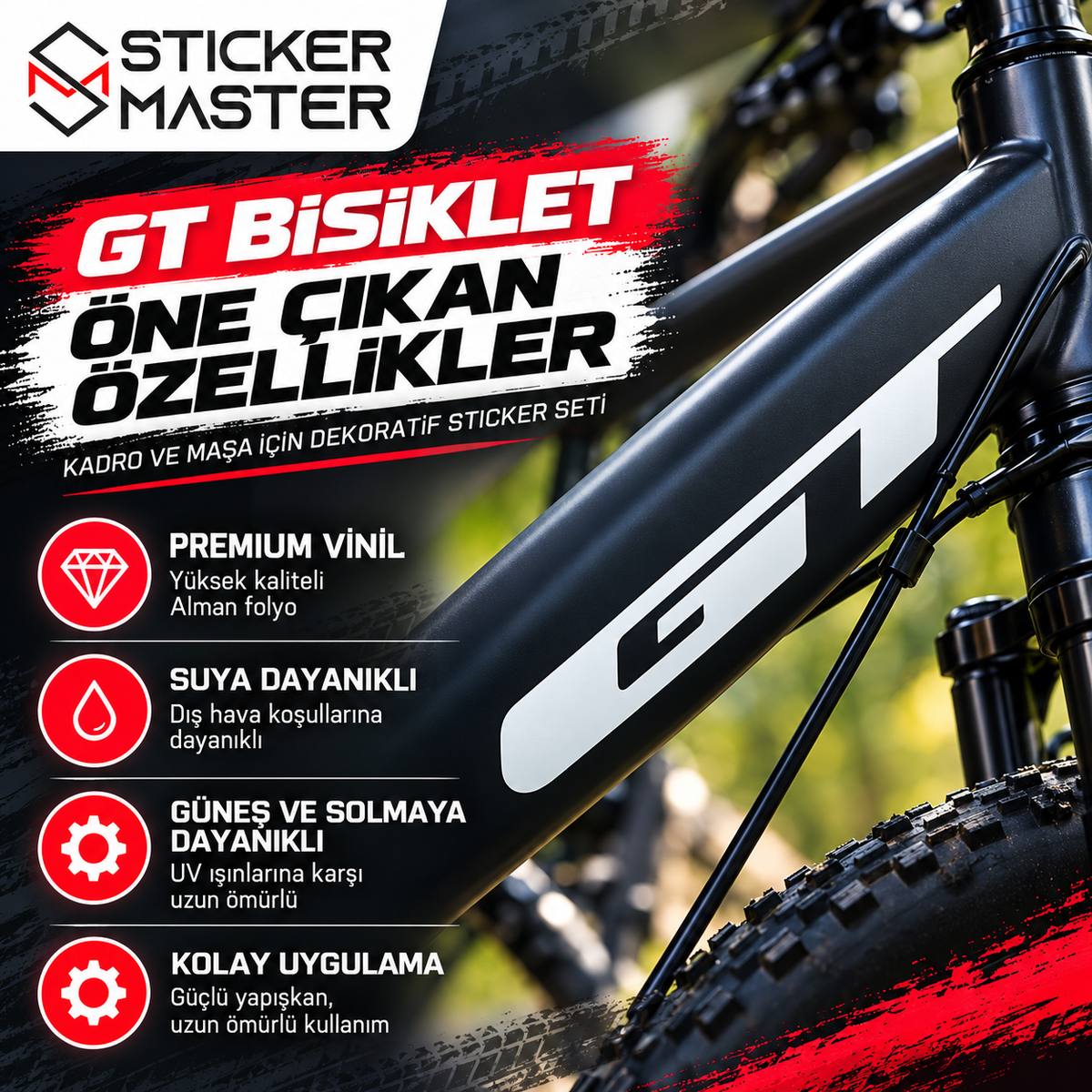 GT bisiklet uyumlu sticker seti özellikler ve kadro uygulaması
