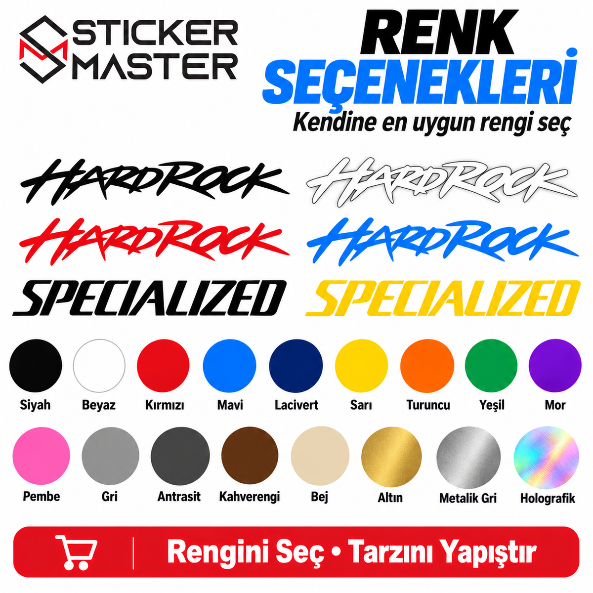 Specialized HardRock uyumlu sticker renk seçenekleri