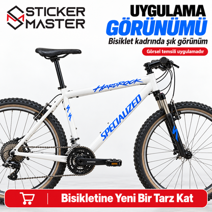 Specialized HardRock uyumlu bisiklet kadro sticker uygulama görünümü