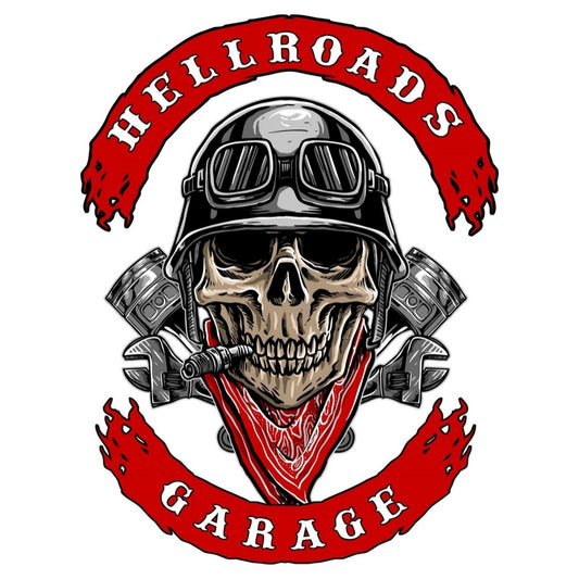 Sticker Master Hell Road Garage Skull Sticker Motor, Kask, Laptop, Araba, Oto Araç İçin Dayanıklı Etiket Decal 15 Cm