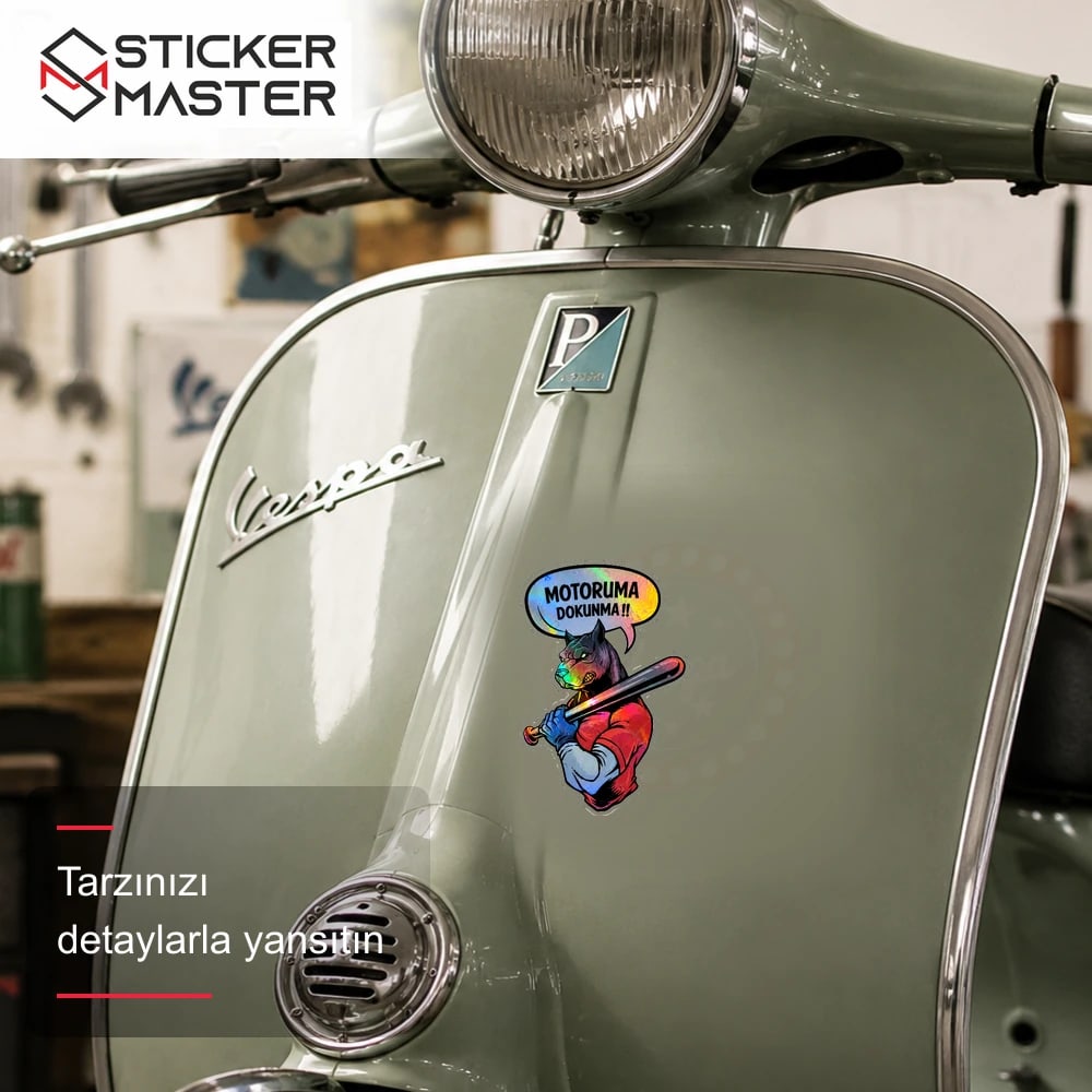 Vespa Uyumlu HLG42-Hologram Motoruma Dokunma Kızgın Pitbull Sticker scooter üzerinde uygulama örneği - Sticker Master