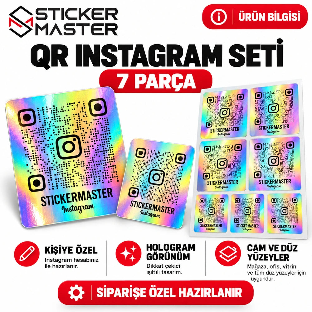 Hologram QR Instagram Sticker Seti 7 Parça - 4 büyük 3 küçük, Sticker Master örnek ana ürün görseli