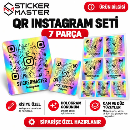 Hologram QR Instagram Sticker Seti 7 Parça - 4 büyük 3 küçük, Sticker Master örnek ana ürün görseli