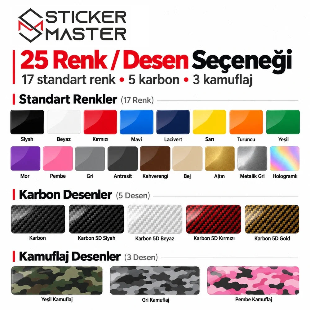 Honda kapı direği sticker 25 renk ve desen folyo seçenekleri