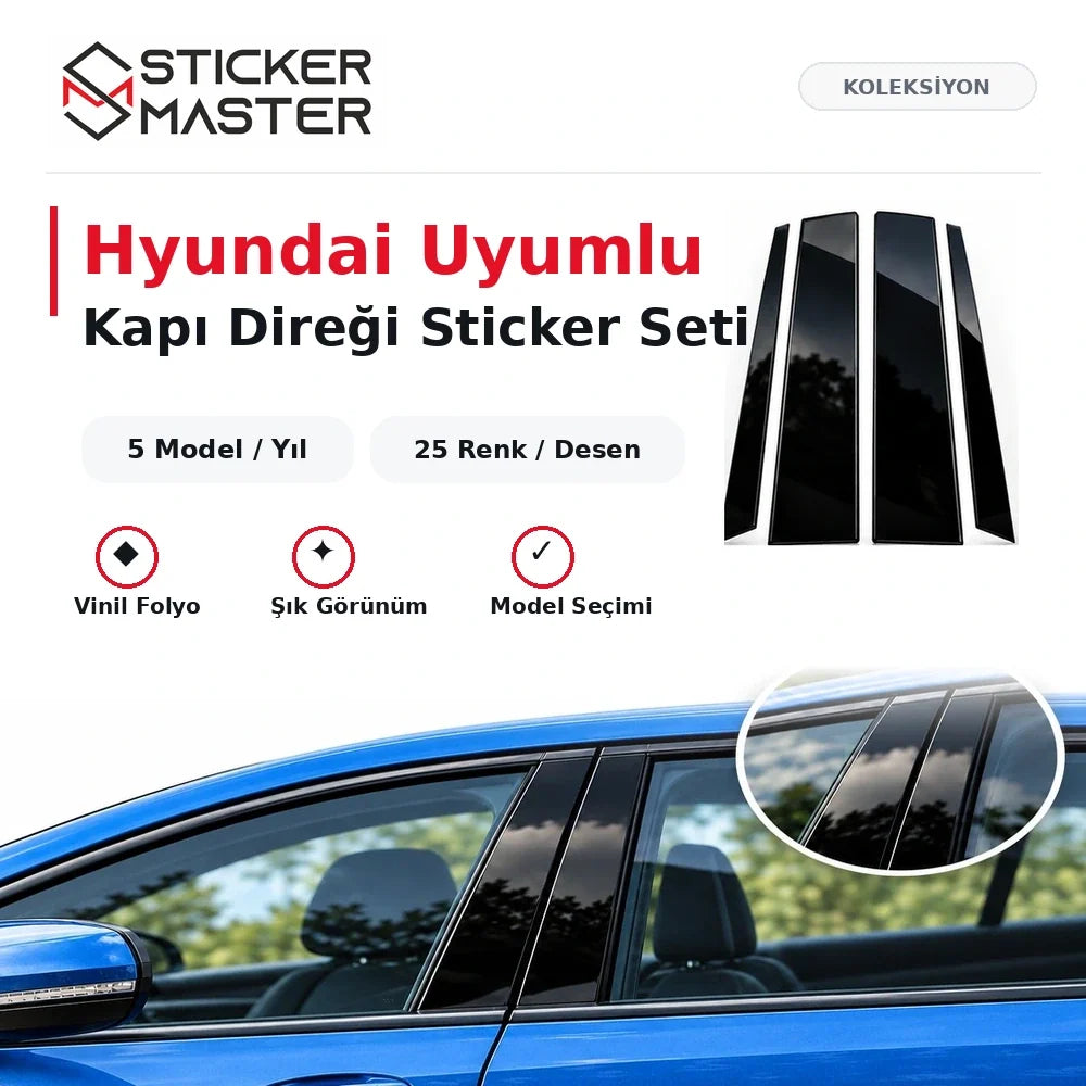 Hyundai uyumlu kapı direği sticker seti Elantra Palisade Santa Fe Tucson 5 model 25 renk ana görsel
