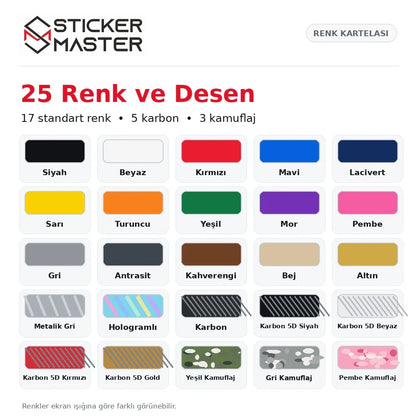 Hyundai kapı direği sticker standart renk karbon kamuflaj 25 seçenek