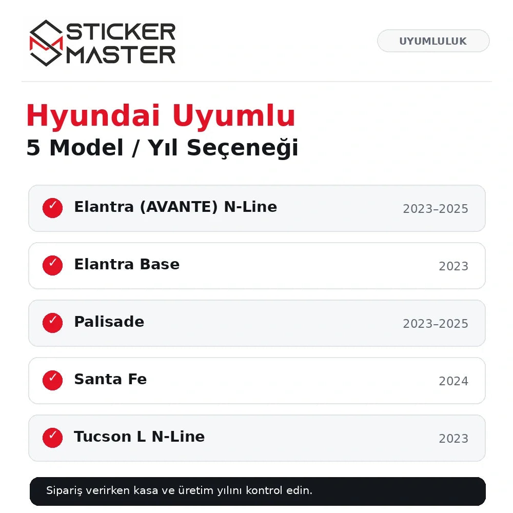 Hyundai Elantra N-Line Base Palisade Santa Fe Tucson L N-Line kapı direği sticker uyumlu modeller