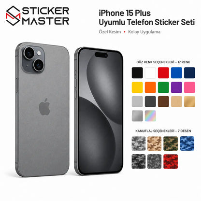 iPhone 15 Plus Uyumlu Telefon Sticker Seti detaylar ve renkler