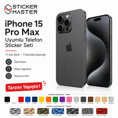 iPhone 15 Pro Max Uyumlu Telefon Sticker Seti renkler