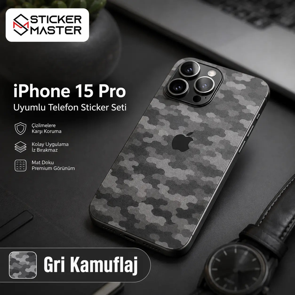 iPhone 15 Pro Uyumlu Telefon Sticker Seti Kamuflaj ads