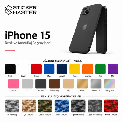 iPhone 15 Uyumlu Telefon Sticker Seti renkler ve detaylar