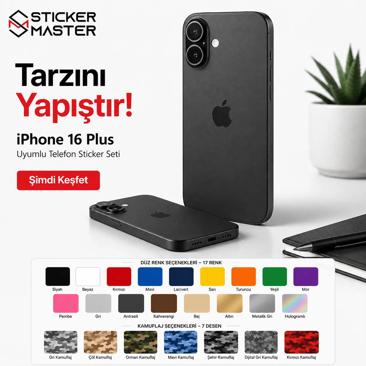 iPhone 16 Plus Uyumlu Telefon Sticker Seti detay
