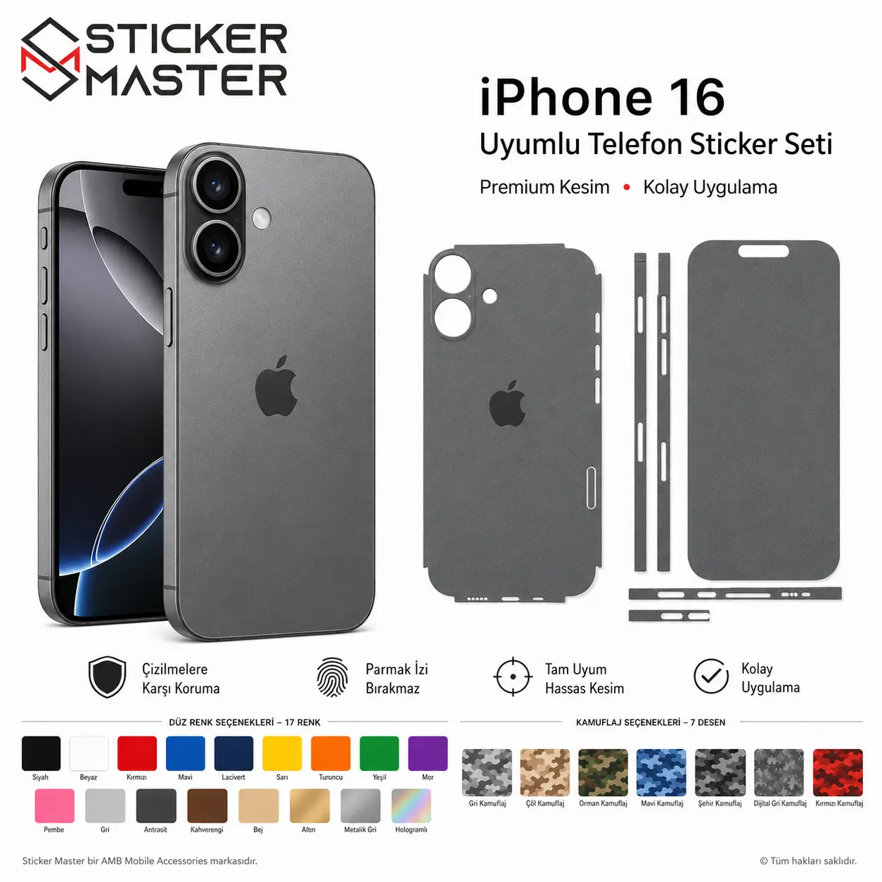 iPhone 16 Uyumlu Telefon Sticker Seti detay