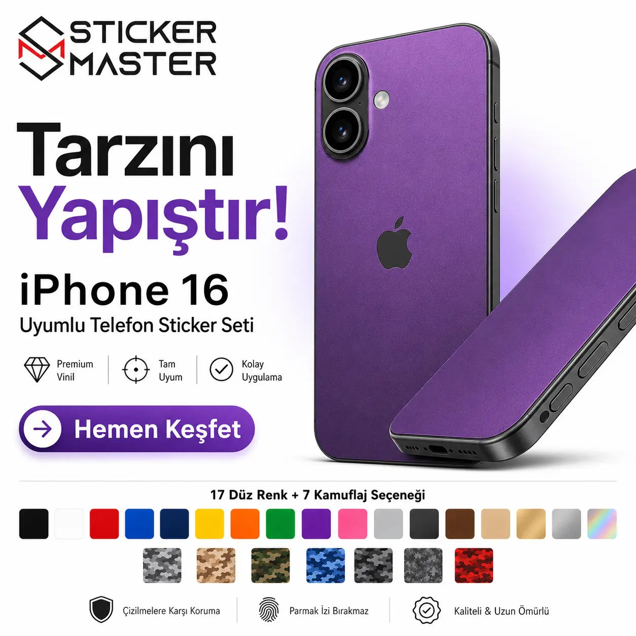 iPhone 16 Uyumlu Telefon Sticker Seti detaylar