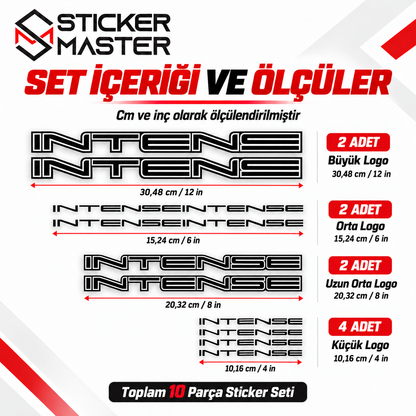 Intense bisiklet sticker set içeriği ve cm inç ölçüler