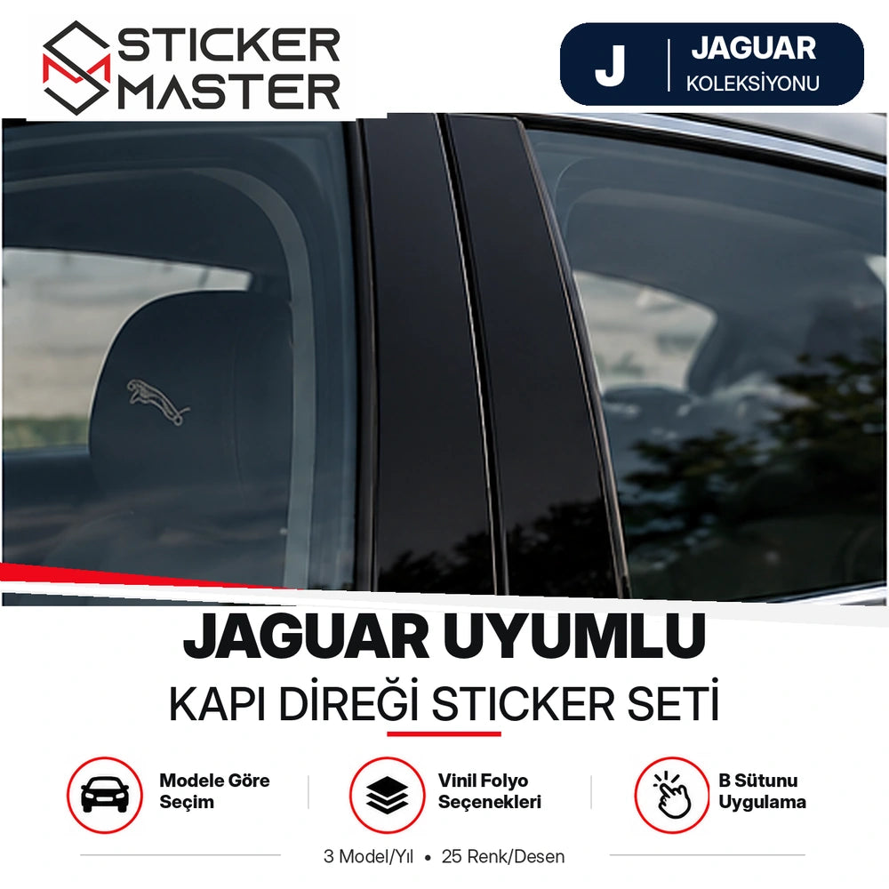 Jaguar uyumlu kapı direği sticker seti ana görsel, B sütunu yakın plan