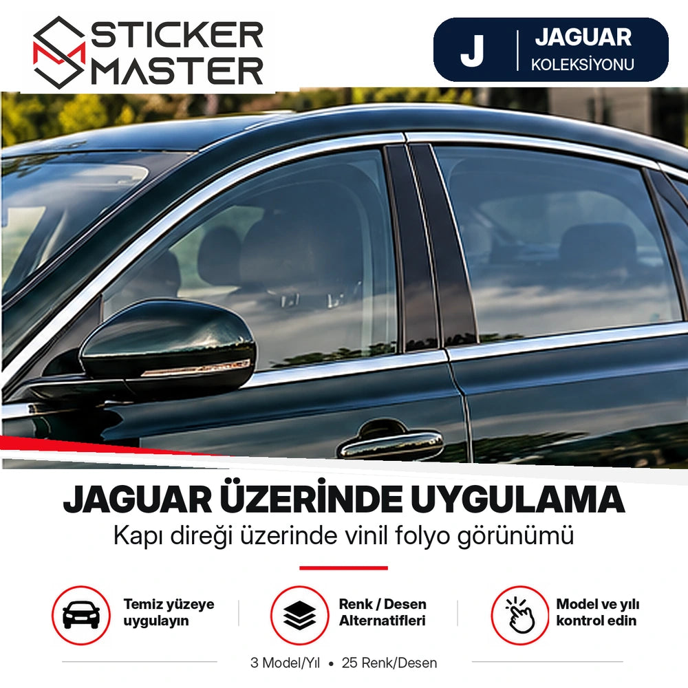 Jaguar aracında B sütunu kapı direği sticker uygulama görünümü