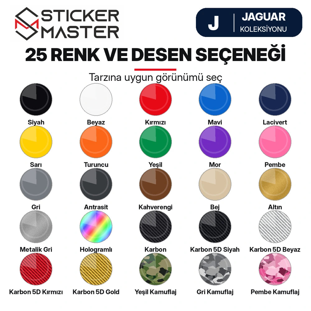 Jaguar kapı direği sticker 25 renk ve desen seçenekleri