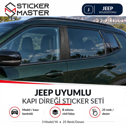 Jeep kapı direği sticker seti ana ürün – dış B sütununda karbon desenli temsili uygulama