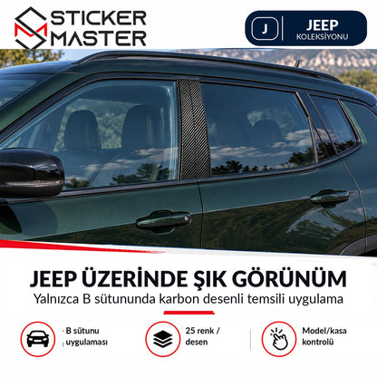 Jeep B sütunu sticker seti araç üzerinde temsili uygulama – C sütunu kaplamasız