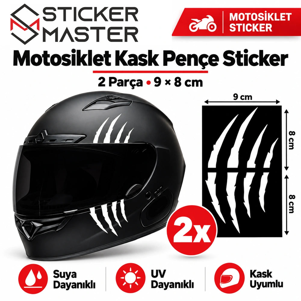 Motosiklet kask pençe sticker seti beyaz 2 parça 9×8 cm ana ürün görseli