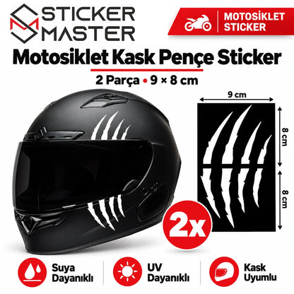 Motosiklet kask pençe sticker seti beyaz 2 parça 9×8 cm ana ürün görseli