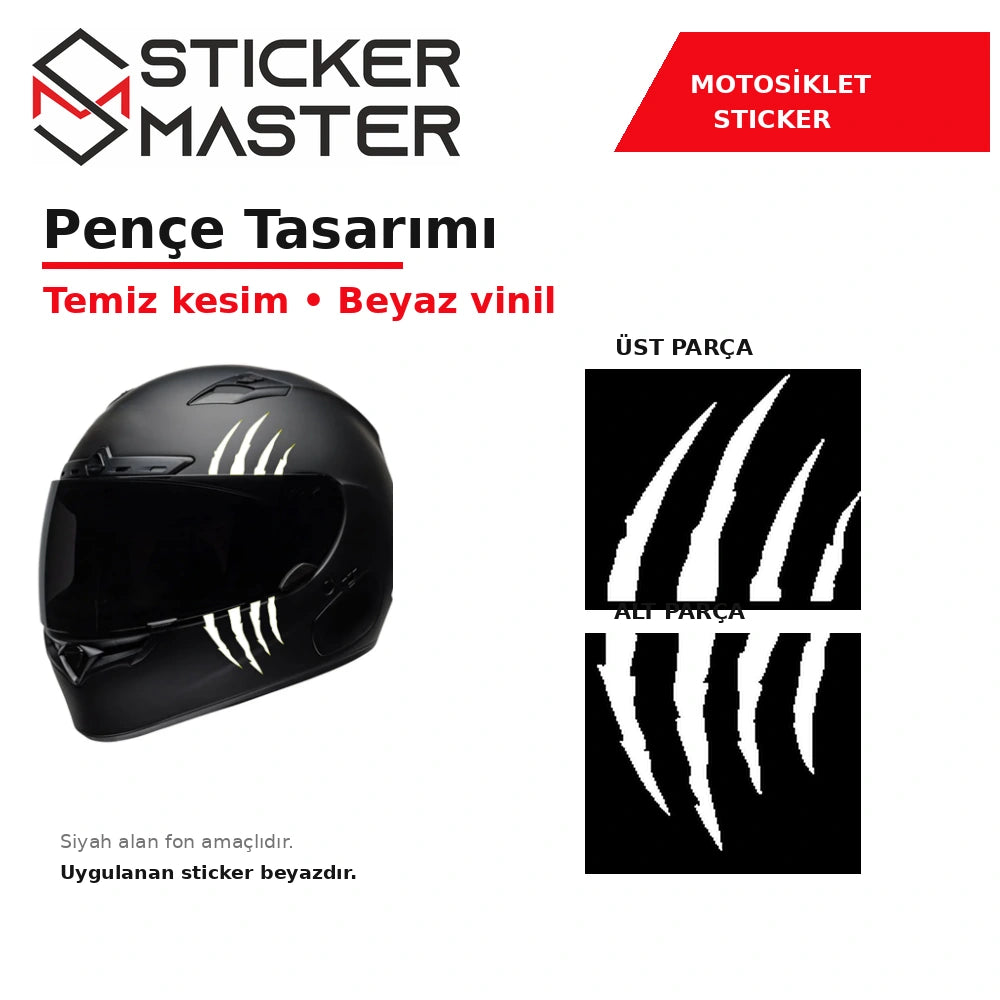Motosiklet kask pençe sticker beyaz temiz kesim vinil detay ve şekiller
