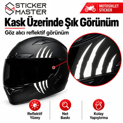 Siyah kask üzerinde reflektif yarış tasarımı uygulama görünümü