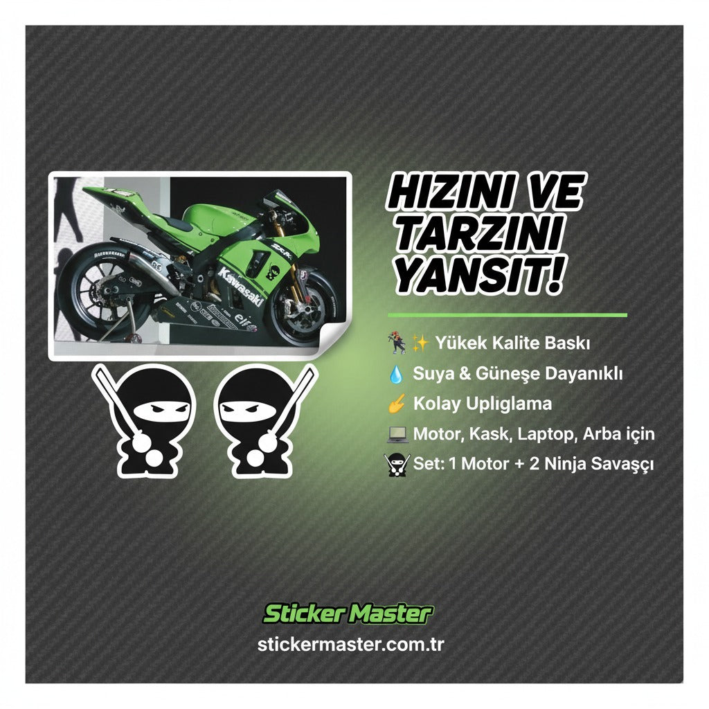 Sticker Master Kawasaki Ninja ve Savaşçıları Sticker Seti Oto Motor Pc Etiket 10 Cm-(2 adet)