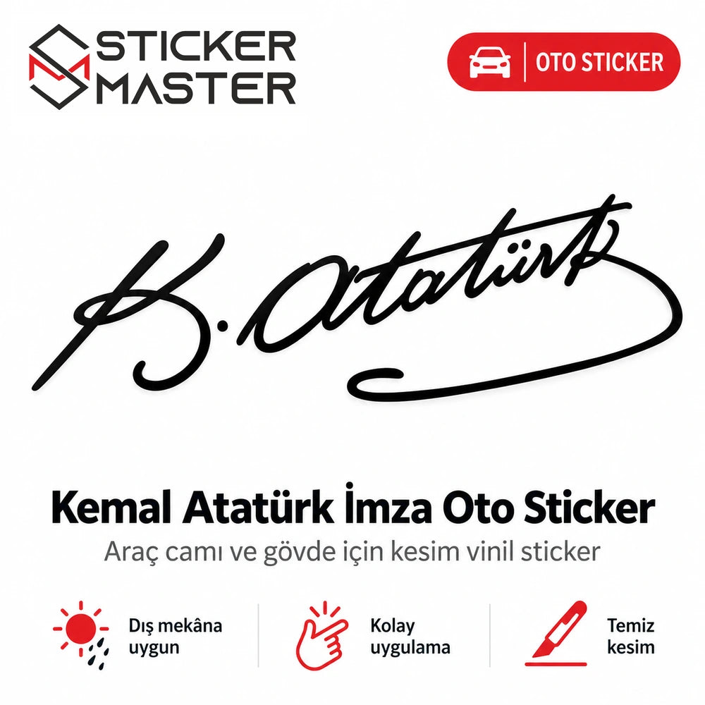 Kemal Atatürk imza oto sticker ana kesim vinil ürün görseli