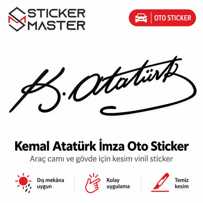 Kemal Atatürk imza oto sticker ana kesim vinil ürün görseli