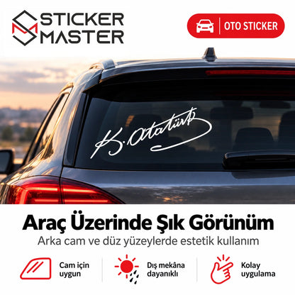 Atatürk imza oto sticker arka cam uygulama örneği