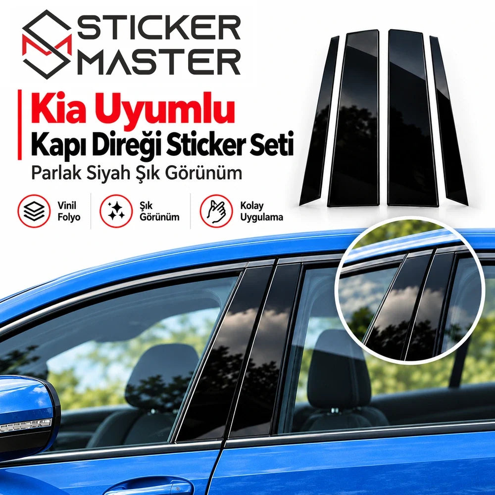 Kia parlak siyah vinil folyo kapı direği sticker uygulama alanı