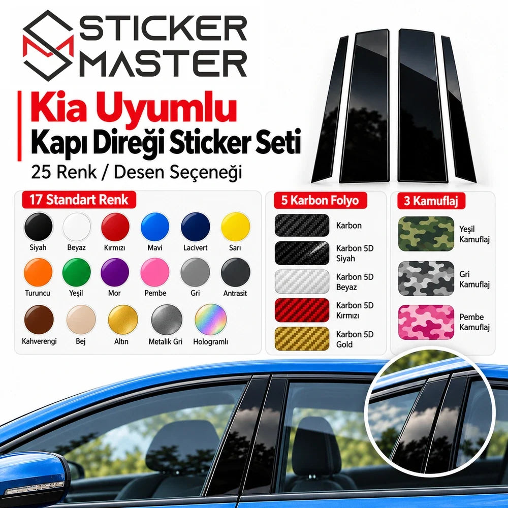 Kia kapı direği sticker 25 renk ve desen karbon kamuflaj folyo