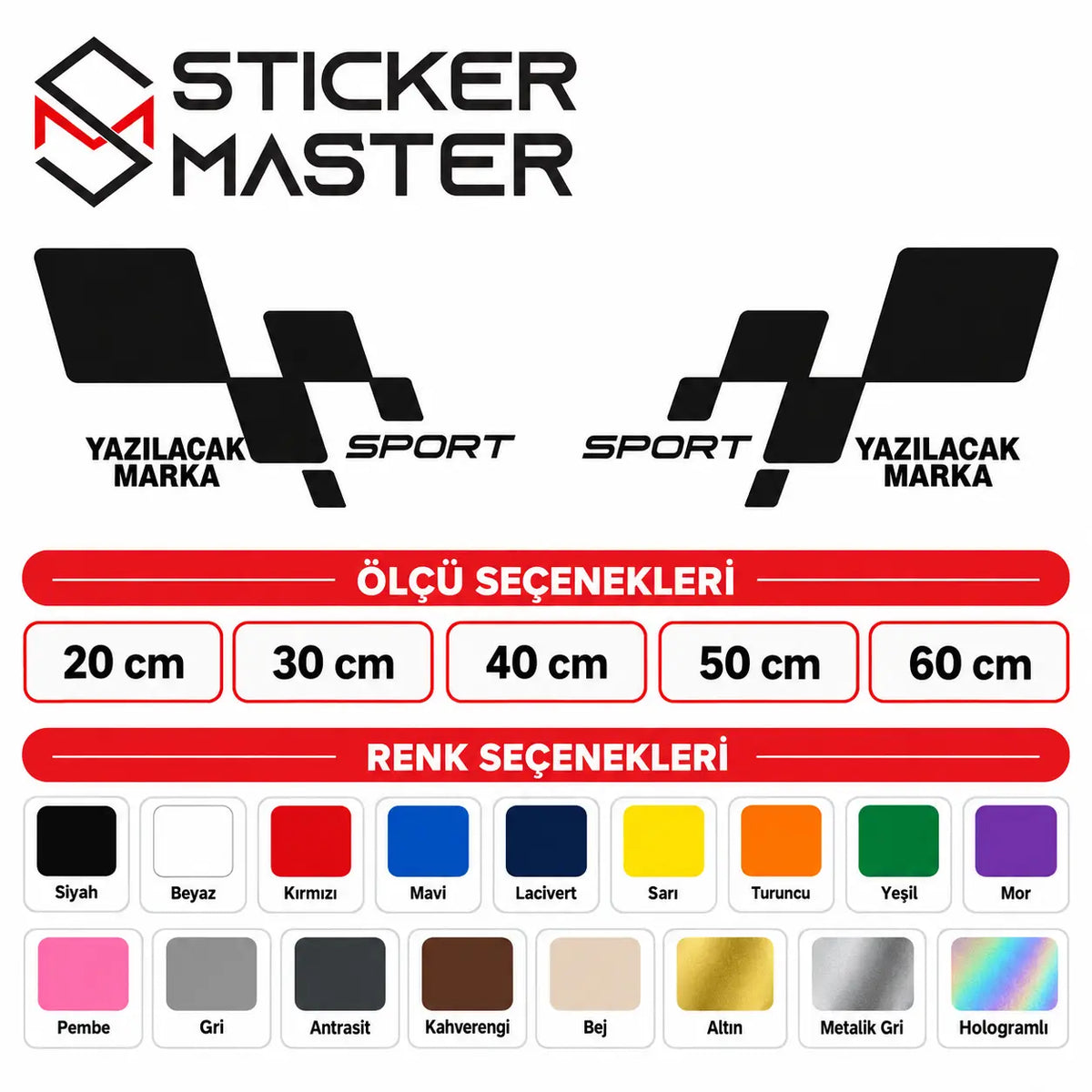 Kişiye Özel Racing Flag Yan Kapı Sticker - sağ sol aynalı tasarım