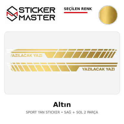 Kişiye Özel Sport Yan Sticker Altın renk seçeneği