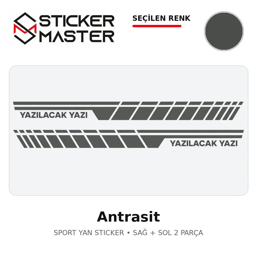 Kişiye Özel Sport Yan Sticker Antrasit renk seçeneği