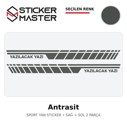 Kişiye Özel Sport Yan Sticker Antrasit renk seçeneği