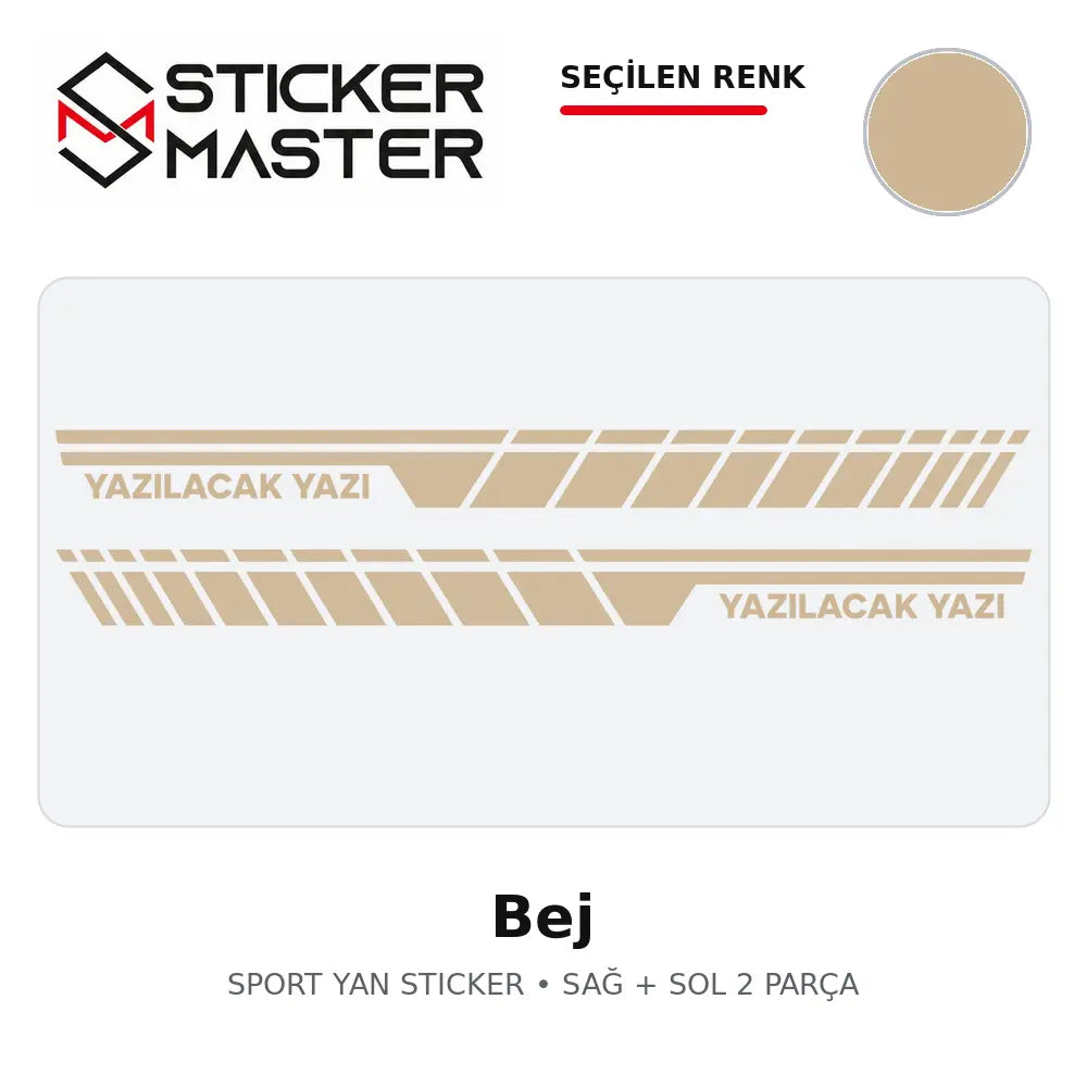 Kişiye Özel Sport Yan Sticker Bej renk seçeneği